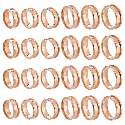 24Pcs 6 Styles 304 Stainless Steel Grooved Finger Ring Settings STAS-ME0003-12RG-1
