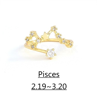 Twelve Constellation Brass Micro Pave Clear Cubic Zirconia Cuff Rings FS-WG8E359-03-1