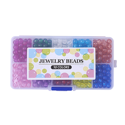 Spray Painted Transparent Crackle Glass Beads Strands CCG-X0002-6mm-B-1