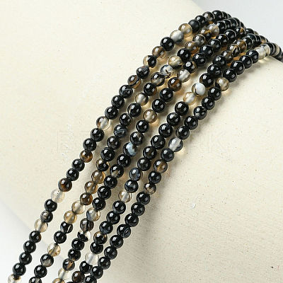 Dyed & Heated Natural Black Agate Bead Strands X-G-A130-2mm-K01-1