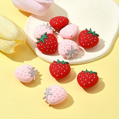 10Pcs 2 Colors Strawberry Food Grade Eco-Friendly Silicone Focal Beads SIL-FS0001-11-1