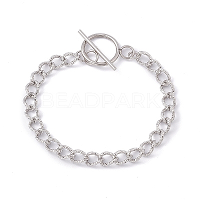 Tarnish Resistant 304 Stainless Steel Curb Chain Bracelet with Toggle Clasp for Women BJEW-E017-01P-1