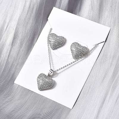Heart Brass Micro Pave Cubic Zirconia Stud Earrings & Pendant Necklaces Sets SJEW-Z002-05P-1