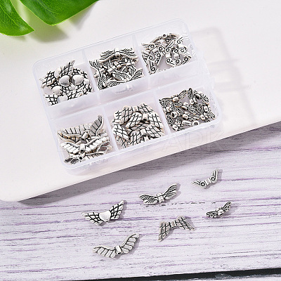 6 Styles Tibetan Style Alloy Wing Beads TIBEB-YW0001-03AS-1
