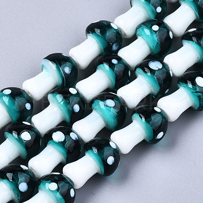 Mushroom Handmade Lampwork Beads Strands X-LAMP-R116-14-1