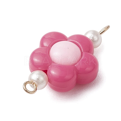 Two Tone Opaque Acrylic & Glass Pearl Flower Connector Charms PALLOY-JF03484-01-1