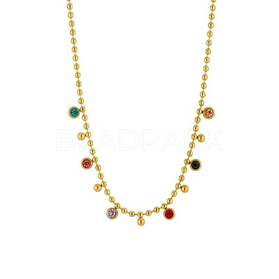 316 Surgical Stainless Steel Pave Colorful Cubic Zirconia Ball Chain Flat Round Tassel Necklaces FS-WGDEC77-01-1