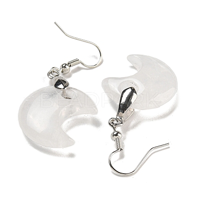Rack Plating Moon Brass Dangle Earrings for Women EJEW-B064-02P-01-1