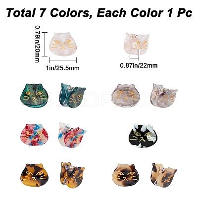 7Pcs 7 Colors Cartoon Mini Cat Cellulose Acetate(Resin) Claw Hair Clips OHAR-GF0001-21-1