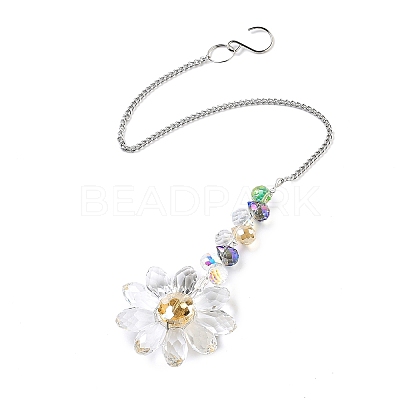 Glass Flower Hanging Suncatchers HJEW-C009-01E-1