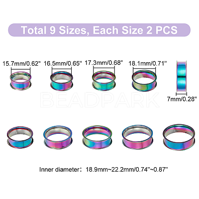 18Pcs 9 Size 201 Stainless Steel Grooved Finger Ring Settings STAS-UN0049-69MC-1
