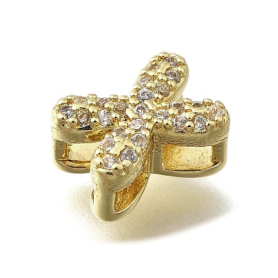 Brass Micro Pave Cubic Zirconia Letter Multi-Strand Links KK-D295-32G-24-1
