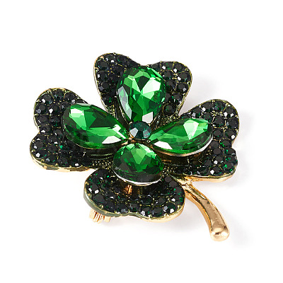 1Pc Clover Alloy Rhinestone Lapel Pins for Backpack Clothes JEWB-TADJ0001-07-1
