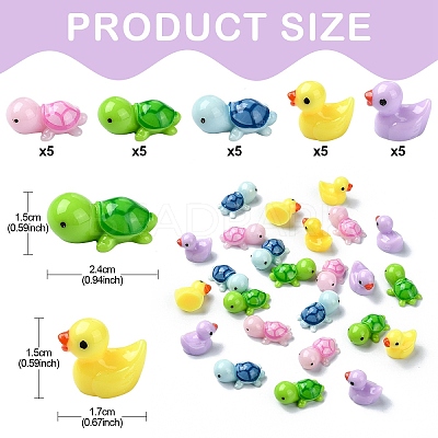 25Pcs 5 Styles Mini Tortoise & Duck Resin Display Decorations RESI-YW0001-61-1