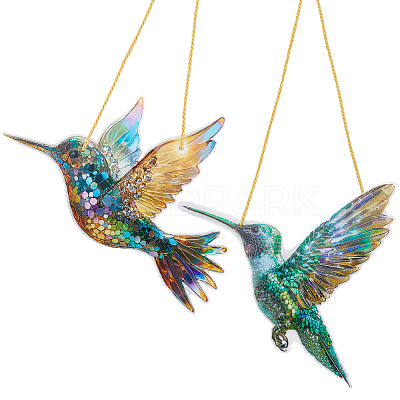 2Pcs 2 Styles Acrylic Bird Hanging Suncatchers HJEW-CN0001-32-1