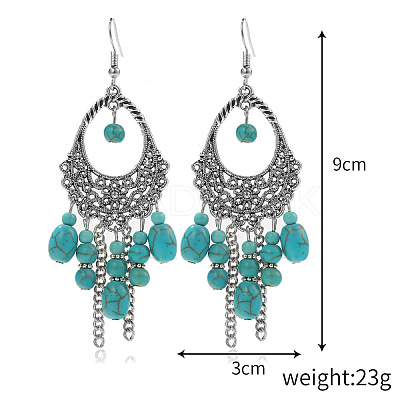Bohemian Style Alloy Synthetic Turquoise Dangle Earrings FS-WG7654C-12-1
