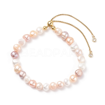 Natural Pearl Beaded Slider Bracelet for Women BJEW-JB08330-02-1