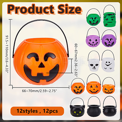 12Pcs Halloween Plastic Candy Bucket Ornament DJEW-WH0028-008-1