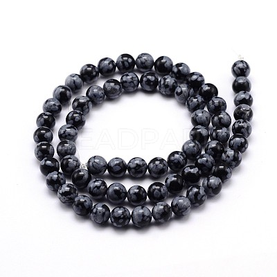 Natural Snowflake Obsidian Round Bead Strands G-J303-09-6mm-1