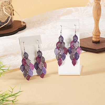 2 Pairs 430 Stainless Steel Leaf Dangle Earrings EJEW-TA0001-83E-1