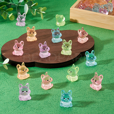 48Pcs 6 Colors Luminous Resin Dog Figurine DJEW-TA0001-43-1