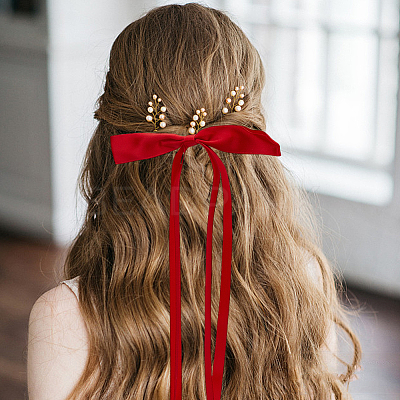 Polyester Ribbon Bowknot Alligator Hair Clips AJEW-CP0008-40B-1