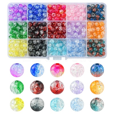 420Pcs 15 Colors Transparent Crackle Acrylic Beads CACR-FS0001-01-1
