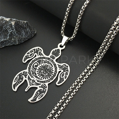 304 Stainless Steel Enamel Turtle with Black Sun Pattern Pendant Necklaces for Men FS-WGFBC27-01-1