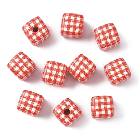 10Pcs Printed Opaque Acrylic Beads MACR-YW0004-19A-1