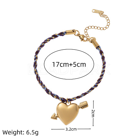 304 Stainless Steel & Cotton Cord Charm Bracelets FS-WGBC5B1-06-1