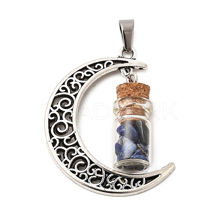 Column Glass Bottle with Lapis Lazuli inside Pendants PALLOY-JF00170-04-1