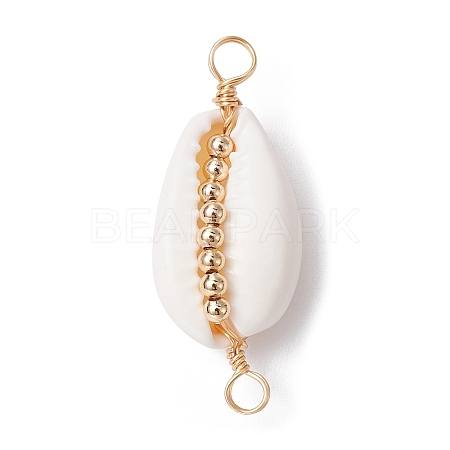 5Pcs Natural Shell Copper Wire Wrapped Connector Charms PALLOY-JF02316-03A-1