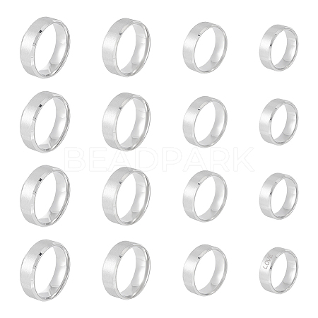 Unicraftale 16Pcs 4 Size 201 Stainless Steel Plain Band Rings for Men Women RJEW-UN0002-45-1