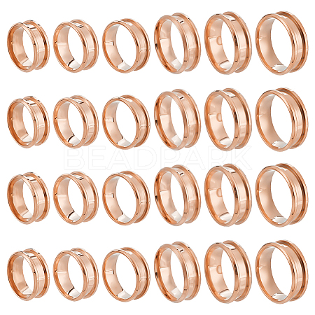 24Pcs 6 Styles 304 Stainless Steel Grooved Finger Ring Settings STAS-ME0003-12RG-1