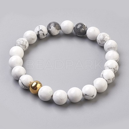 Natural Howlite Beads Stretch Bracelets BJEW-JB03852-01-1