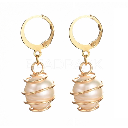 Natural Freshwater Pearl Leverback Earrings for Women EJEW-JE04620-1