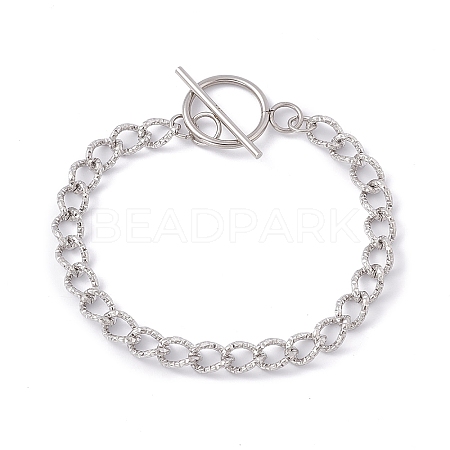 Tarnish Resistant 304 Stainless Steel Curb Chain Bracelet with Toggle Clasp for Women BJEW-E017-01P-1