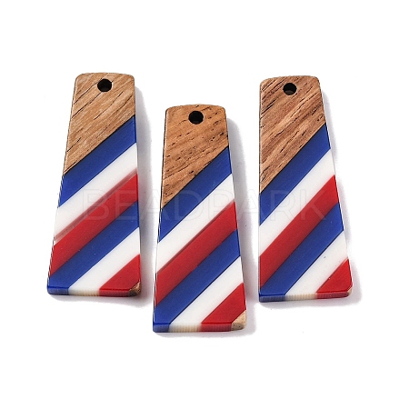 Independence Day Opaque Striped Resin & Walnut Wood Pendants RESI-U010-02A-1
