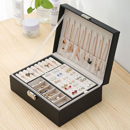 PU Imitation Leather Jewelry Organizer Box with Lock LS-CON-P016-B02-1