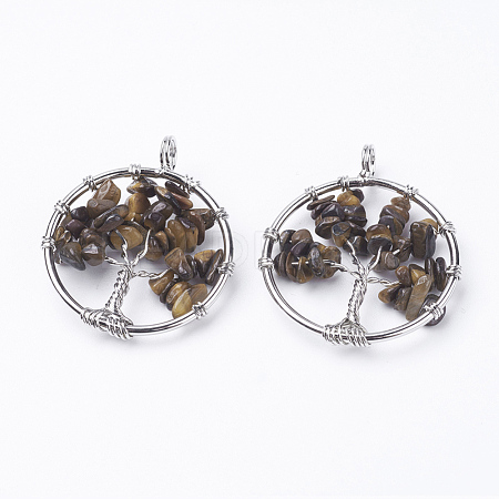 Natural Tiger Eye Pendants G-E419-07P-1