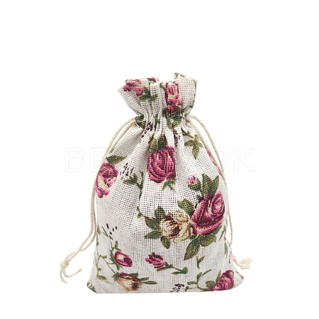 Printed Cotton Imitation Burlap Packing Pouches Drawstring Bags PW-WG7B662-03-1