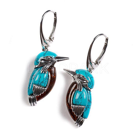 Bird Alloy & Synthetic Turquoise Leverback Earrings FS-WGA2685-01-1