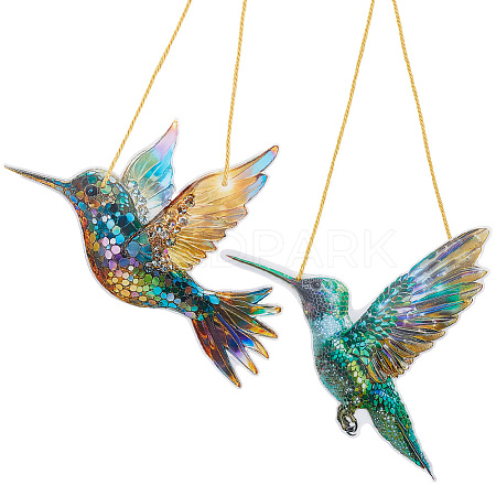 2Pcs 2 Styles Acrylic Bird Hanging Suncatchers HJEW-CN0001-32-1