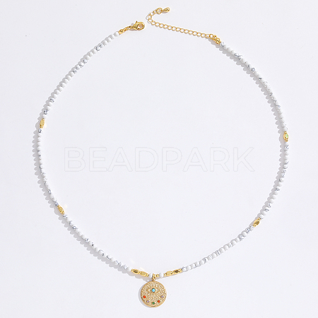 Stainless Steel Evil Eye Pendant Faceted Round Synthetic Howlite Beaded Necklaces for Women Ion Plating(IP) JF6983-4-1