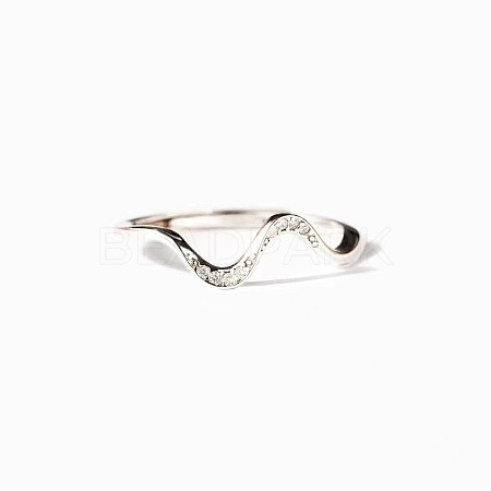 Wave Shaped 925 Sterling Silver Micro Pave Clear Cubic Zirconia Finger Rings FS-WG6021D-02-1