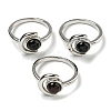 Natural Dyed & Heated Black Agate Adjustable Rings RJEW-K269-09P-03-1