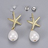 Shell Pearl Bead Dangle Earrings Studs X-EJEW-JE03071-02-3