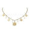 304 Stainless Steel & 201 Stainless Steel Sun Star Pendant Necklaces with Natural Pearl Beads for Women NJEW-JN06527-2