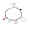 Round Evil Eye Lampwork & Heart & Clover Charm Bracelet with 304 Stainless Steel Chain for Women STAS-P304-16P-1