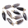 Top Golden Plated Natural Flower Agate Pointed Pendants G-S359-078H-1